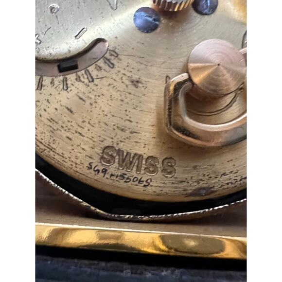 Vintage Bucherer Travel Alarm Clock in Green Leather Case by Swiss Untested JL - Picture 7 of 10